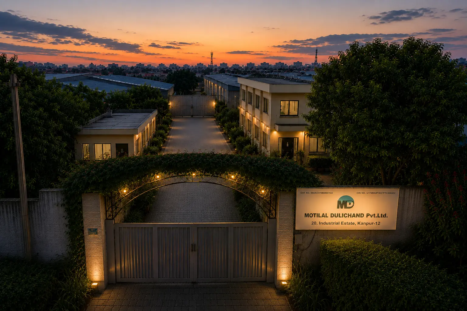 MLDC industrial facility at dusk
